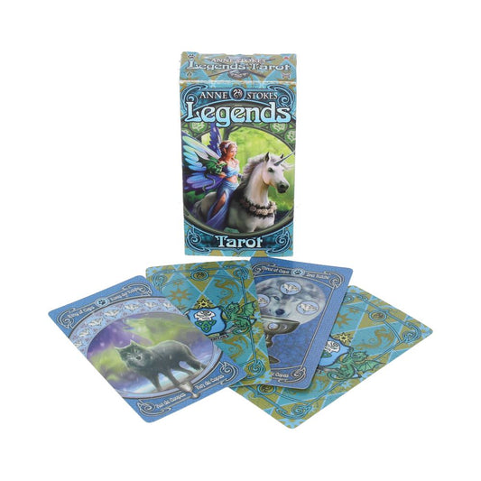 Step into a realm of myth, magic, and deep divination with the Legends Tarot — a powerful deck created by world-renowned gothic fantasy artist Anne Stokes. This breathtaking collection of 78 beautifully illustrated cards invites you to journey through legends, dragons, warriors, wolves, and sorcery — all woven into traditional tarot structure with a mystical twist.
Each card is a portal, rich in symbolic detail and gothic artistry, perfect for witches, seers, and collectors alike. The deck includes a detai
