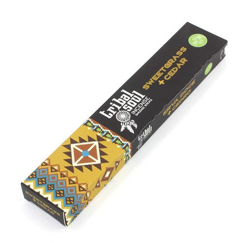 Cleanse • Ground • Elevate
Embrace ancient purification rituals with Tribal Soul Incense - Sweetgrass + Cedar. This beautifully crafted incense blend combines the sweet, vanilla-like fragrance of Sweetgrass with the warm, woodsy essence of Cedar, creating a sacred smoke used by Indigenous tribes for centuries.
Sweetgrass is known as the “hair of Mother Earth” and is cherished for its ability to attract positive energies, while Cedar drives out negative influences and brings grounding protection.
Let the