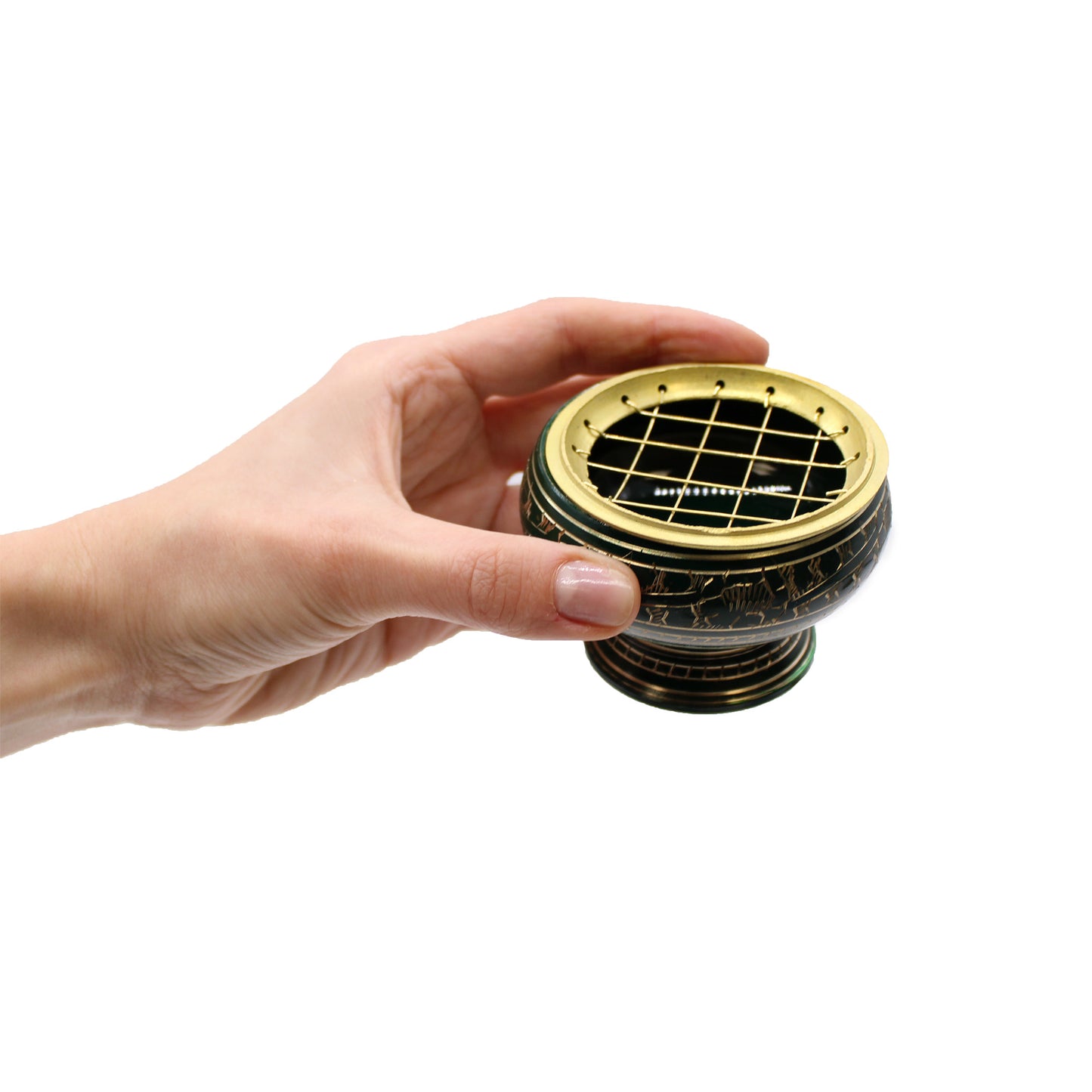 This Charcoal Incense Jar is a beautifully handcrafted piece from India, finished in deep purple and adorned with intricate golden patterns. Its slightly raised base and traditional design make it perfect for ritual use, purification ceremonies, or for working with the Crown chakra.
