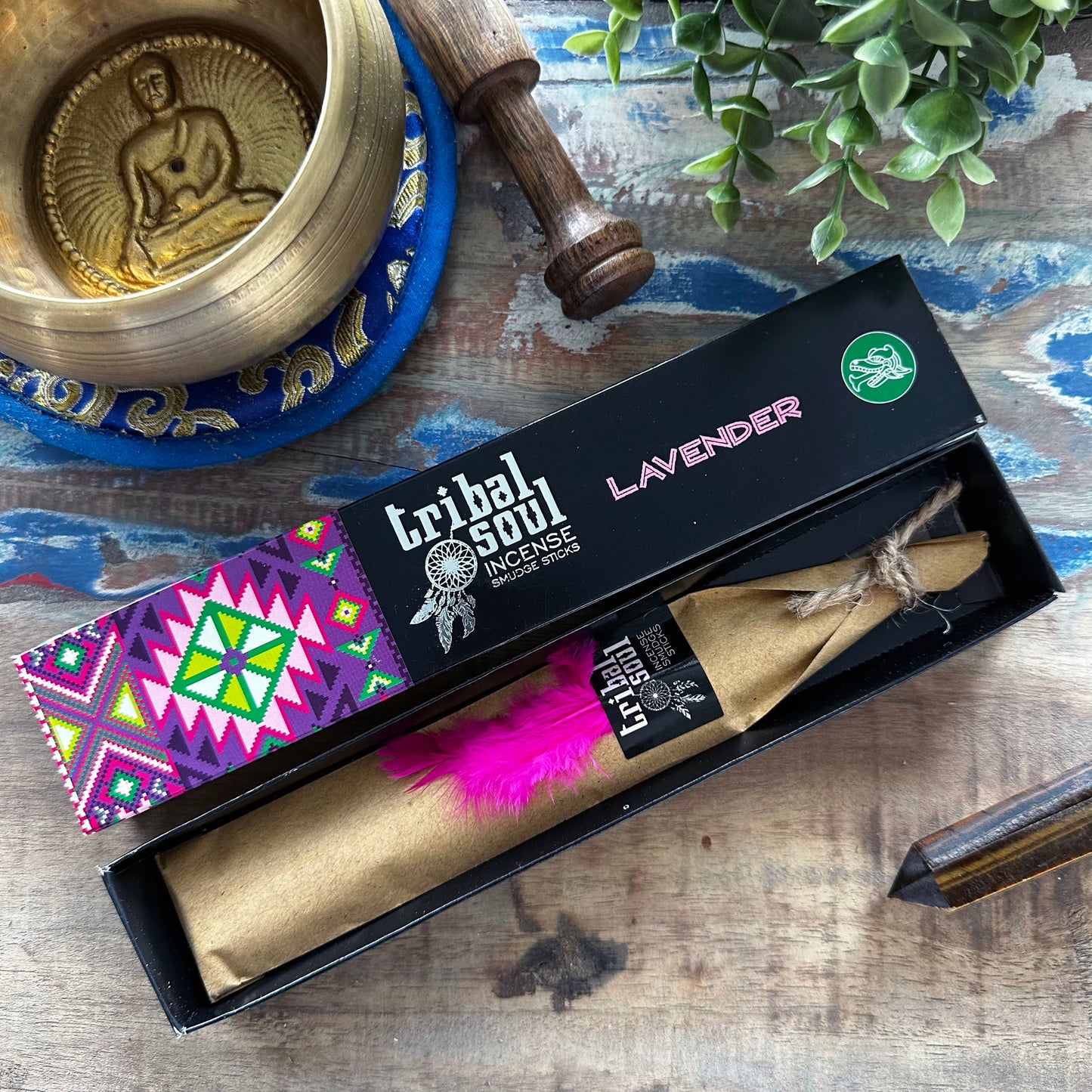 Bring peace to your sacred space with Tribal Soul Lavender Incense Sticks. Known for its calming and healing properties, lavender has been used for centuries in spiritual rituals to promote serenity, restful sleep, and emotional balance.
Each stick releases a soft, floral aroma with herbal undertones—perfect for meditation, moon rituals, or simply winding down after a long day. Hand-rolled and beautifully packaged with a feather for a touch of tribal charm, these incense sticks are a fragrant journey into