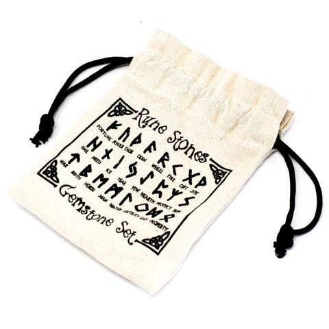 Black Onyx Rune Stone Set in Drawstring Pouch