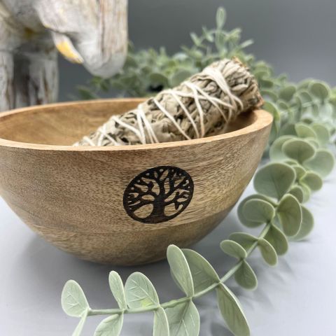 Wooden Smudge and Ritual Offerings Bowl – Tree of Life Design (13x7cm)