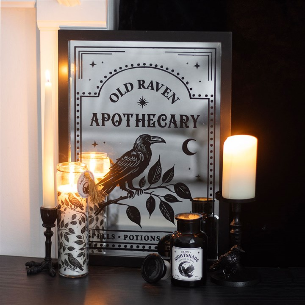 Mystic Raven Pillar Candle Holder – Gothic Resin Décor