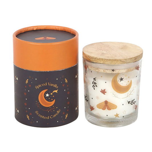Embrace the enchanting spirit of the season with the Autumn Magic Spiced Vanilla Candle. Housed in a graceful glass jar adorned with an autumnal moon and delicate leaf motifs, this candle weaves a spell of warmth and comfort throughout your home. Its rich blend of spiced vanilla evokes cozy fireside moments and whispered secrets beneath harvest moons. With an approximate burn time of 28 hours, it invites you to create a sacred, inviting space where magic lingers in the air. Perfect as a thoughtful gift or a