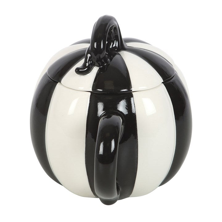 Black and White Striped Pumpkin Lidded Mug – Gothic Witchcraft Drinkware