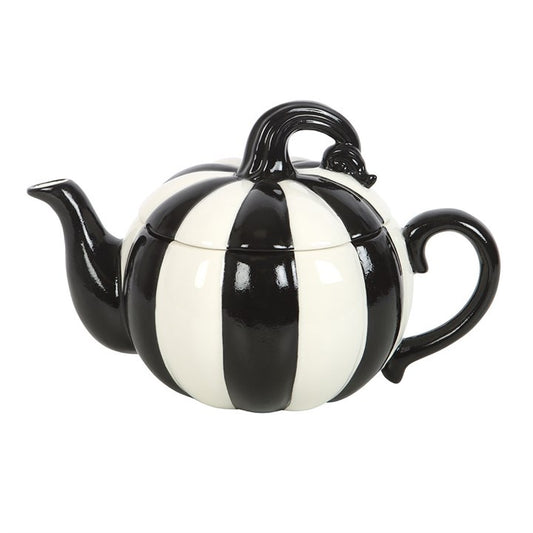 Serve tea with a touch of the extraordinary using this black and white striped pumpkin teapot. Its spooky yet elegant design makes it a perfect choice for Halloween gatherings or quiet evenings with a unique twist. Pair it with a matching mug for a truly distinctive set that’s sure to stand out in any kitchen. 500ml capacity. Food safe. Hand wash only. Do not microwave.