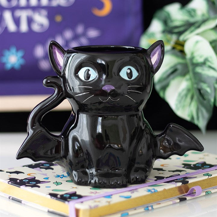 Cute and Creepy Bat Cat Mug – Gothic Witchcraft Feline Drinkware