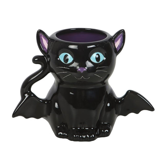 Cute and Creepy Bat Cat Mug – Gothic Witchcraft Feline Drinkware
