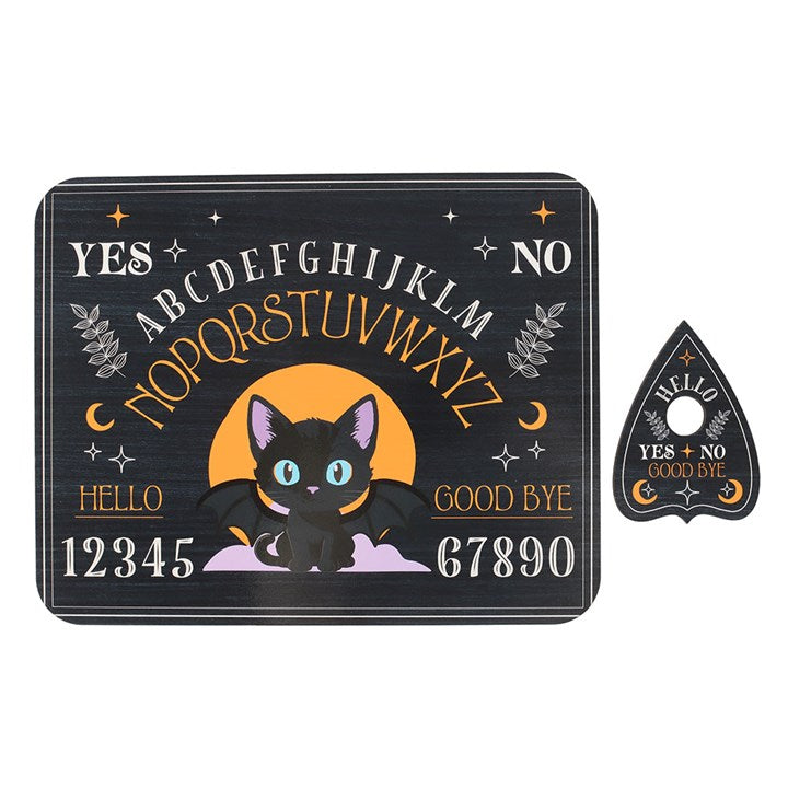 spirit board, talking board, black cat decor, mystical gifts, celestial decor, witchy home, magical play, novelty ouija, planchette board, gothic decor