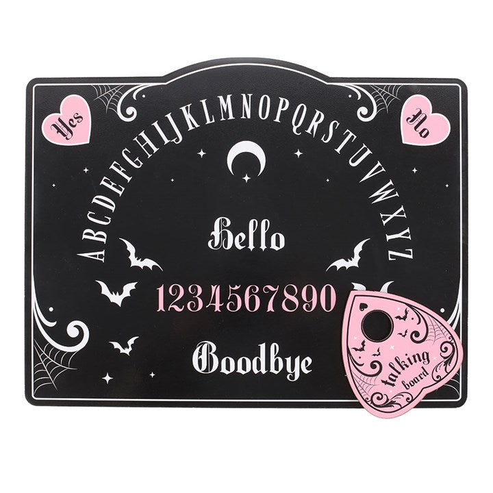 Invite mystery to your circle with this pink and black talking board. Perfect for spirited conversations or as an enchanting display, its striking colors weave a spell of boldness and delight.