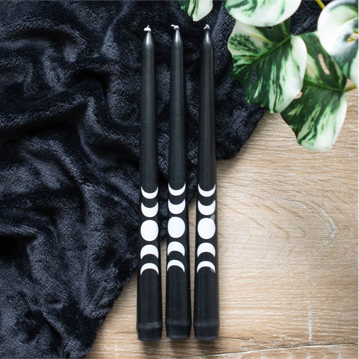 Black Moon Phase Taper Candles – Set of 3