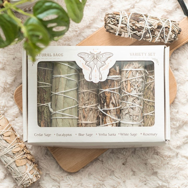 Awaken your sacred space with the ancient art of smudging with this carefully curated and beautifully presented in a magical Luna Moth gift box, this set includes six different smudge sticks, each chosen for their powerful energies and dreamy scents. Whether you're clearing your space, raising your vibe, or inviting abundance, there's a bundle for every moment.