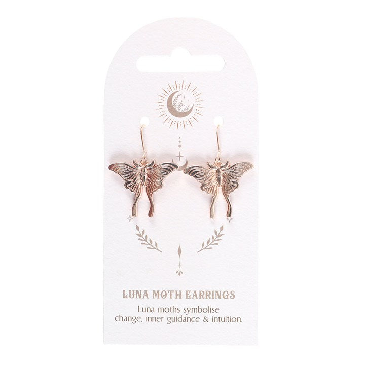 This ethereal pair of earrings features dangling nickel-free stainless steel luna moths, making it an elegant piece to add to any jewellery collection. The luna moth symbolises change, inner guidance and intuition, also representing timeless beauty.