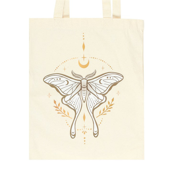 Tote bag with a butterfly design on a beige background