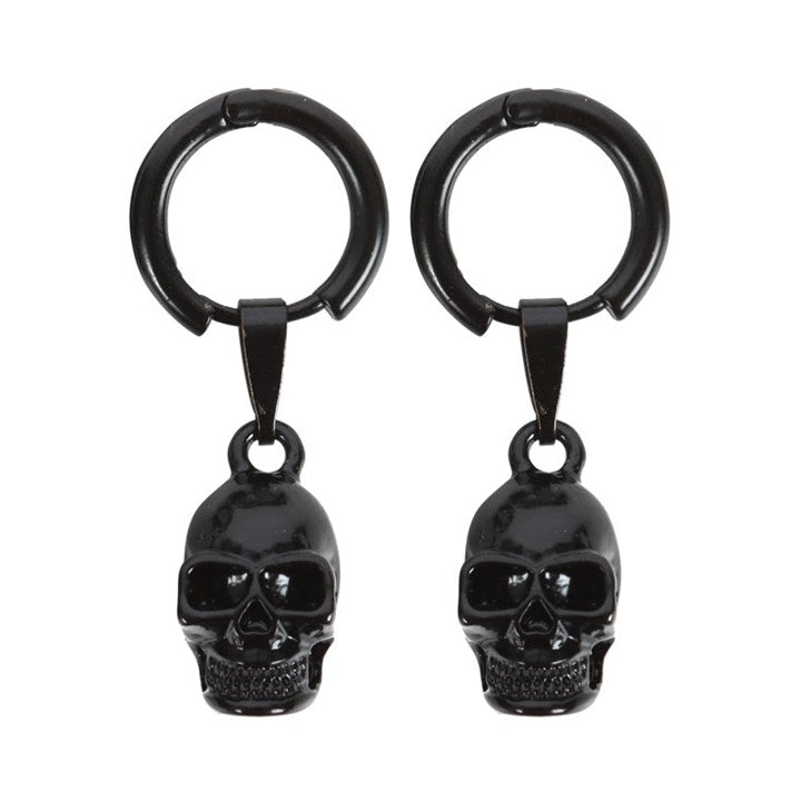 Discover a blend of gothic charm and modern style with these Black Stainless Steel Earrings, featuring distinctive skull charms hanging from elegant loops. The design combines the edgy appeal of the skulls with the sleekness of black stainless steel, creating a striking accessory perfect for those who love to make a statement.
