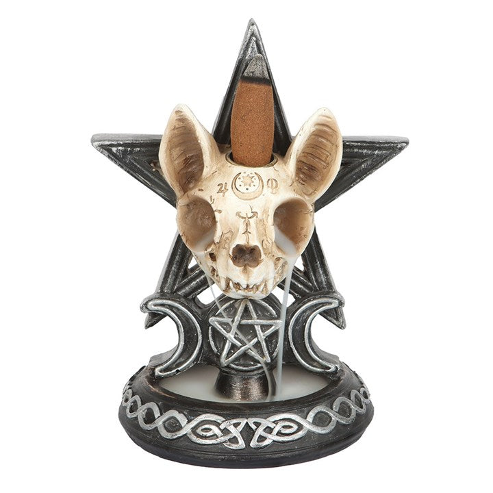 Embrace the mystical with this carefully crafted skeleton cat backflow incense burner, adorned with Ouija-inspired accents. Ideal for enhancing a gothic, enigmatic atmosphere, it promises to be a captivating centerpiece and a spellbinding conversation starter in any space.