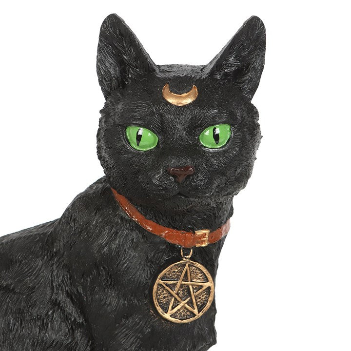 Sitting Black Cat Figurine with Pentacle Collar – Guardian of Witchcraft