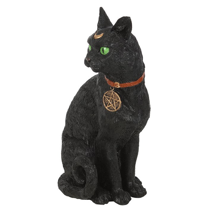 Sitting Black Cat Figurine with Pentacle Collar – Guardian of Witchcraft