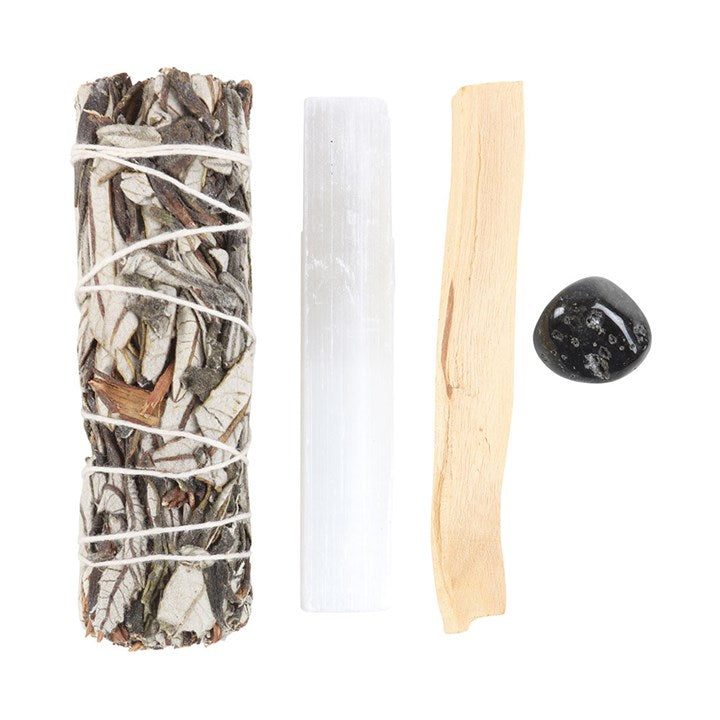This Yerba Santa crystal energy cleansing kit is designed for powerful spiritual healing and energy purification. It includes Yerba Santa for its protective and nurturing properties, Palo Santo sticks for their sweet, calming smoke, a selenite crystal to recharge the energy of other objects and spaces, and an obsidian crystal to absorb negative energies. Each element supports holistic wellbeing and energy renewal.