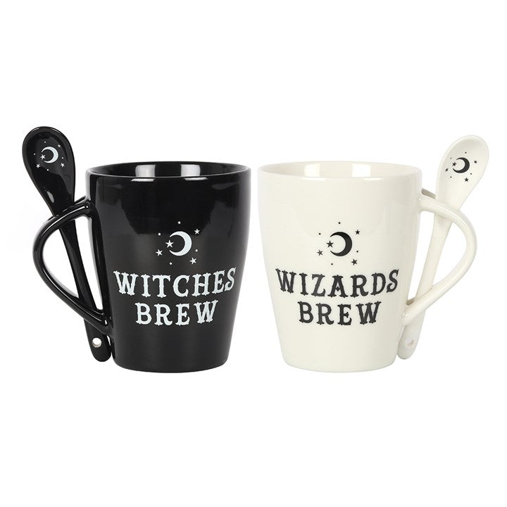 Celebrate love and magic with the Witch and Wizard Couples Mug and Spoon Set, a bewitching gift for couples who walk the mystical path together. This enchanting set includes two ceramic mugs, each with its own charm: Witches Brew for her and Wizards Brew for him. Complete with matching spoons that slot neatly into the handles, these mugs are both practical and spellbinding, perfect for morning brews, moonlit teas, or shared rituals. Designed for everyday magic, they are microwave and dishwasher safe, making