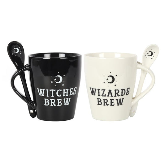 Celebrate love and magic with the Witch and Wizard Couples Mug and Spoon Set, a bewitching gift for couples who walk the mystical path together. This enchanting set includes two ceramic mugs, each with its own charm: Witches Brew for her and Wizards Brew for him. Complete with matching spoons that slot neatly into the handles, these mugs are both practical and spellbinding, perfect for morning brews, moonlit teas, or shared rituals. Designed for everyday magic, they are microwave and dishwasher safe, making