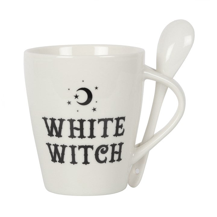 White Witch Mug and Spoon Set – Mystical Moon & Star Tea Cup