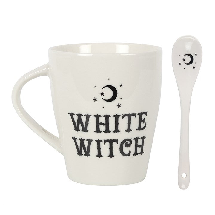 White Witch Mug and Spoon Set – Mystical Moon & Star Tea Cup