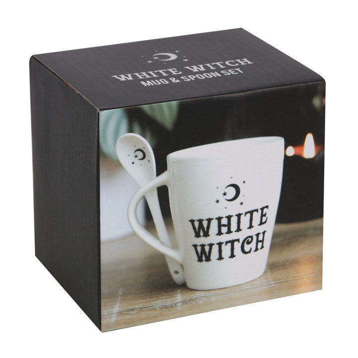 White Witch Mug and Spoon Set – Mystical Moon & Star Tea Cup