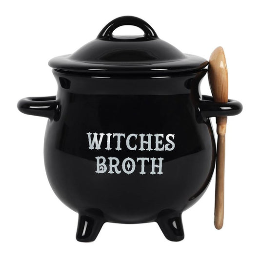 Stir your soup as though you stir a potion, for every meal can be a spell of comfort and joy.”
This Witches Broth Cauldron Soup Bowl is a whimsical and magical addition to any kitchen or dining table. Crafted in the shape of a miniature cauldron, it comes complete with a removable lid and a matching broomstick spoon – a delightful detail that makes every meal feel like a ritual.
Pairing beautifully with the bestselling Witches Brew Cauldron Mug, this enchanted soup bowl brings a sense of witchy charm to y