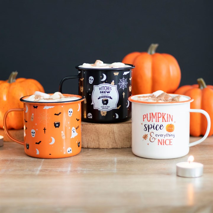 Pumpkin Spice Enamel Mug – Autumn Witchcraft Ritual Drinkware