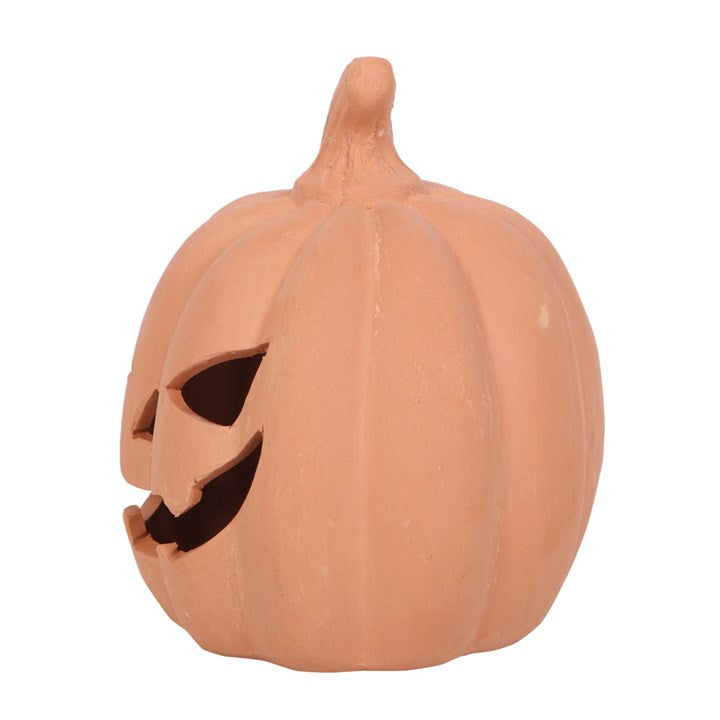 12.5cm Terracotta Pumpkin Tealight Holder – Halloween Deco