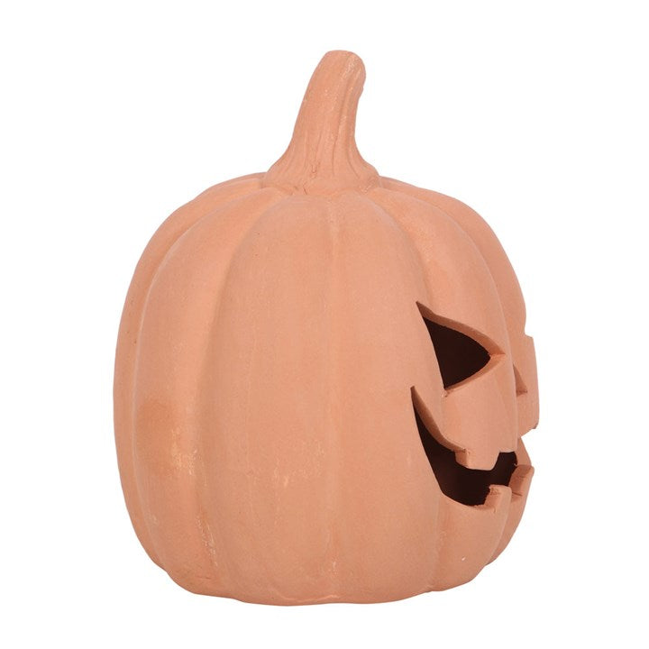 12.5cm Terracotta Pumpkin Tealight Holder – Halloween Deco