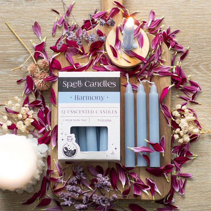 Pack of 12 Harmony Spell Candles – Light Blue Ritual Set