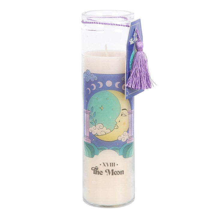 “By the light of the Moon, mysteries unfold and dreams take shape.”
This violet-scented tube candle is more than just a fragrance — it is a ritual tool, inspired by the arcana of The Moon tarot card. With its calming floral aroma and soft, glowing flame, it creates the perfect atmosphere for unwinding, meditating, or manifesting dreams. Crafted from paraffin wax with an approximate 70-hour burn time, this candle serves as both décor and a beacon of intention.
In tarot, The Moon represents intuition, illusi
