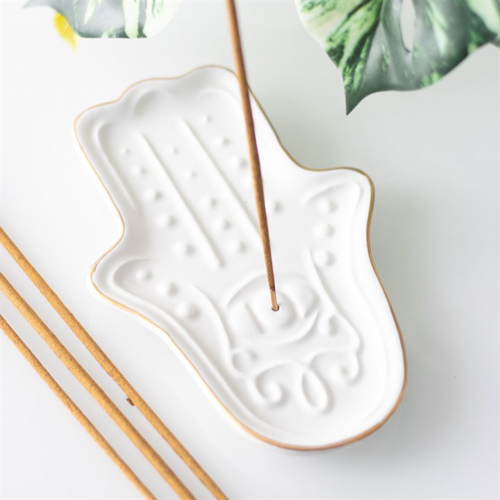 White Hamsa Hand Incense Stick Holder – Ceramic Spiritual Decor