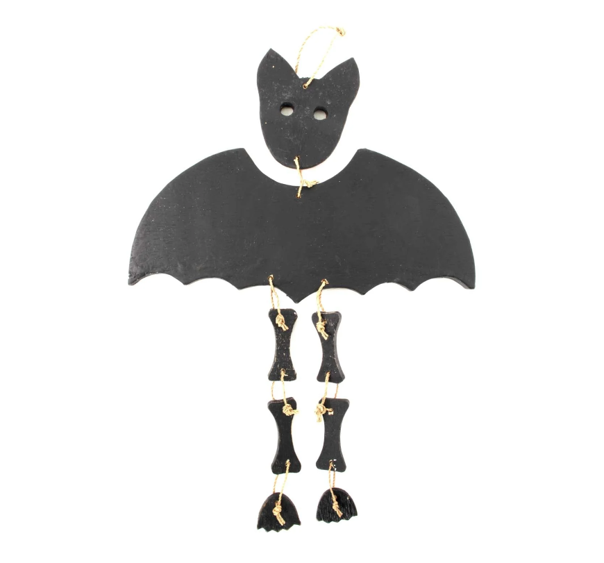 Candy Skull Bat – Hand-Carved Wooden Calavera with Colourful Wings