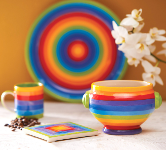 Rainbow Stripe Soup Bowl with Handles – Hand Painted Ceramic by Rainbow Teapot