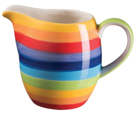 Add a splash of colour and joy to your table with the Rainbow Stripe Ceramic Milk Jug, handmade in Thailand as part of Rainbow Teapot’s Rainbow Ceramics collection. Each jug is individually hand painted with vibrant rainbow stripes, giving every piece its own unique character. The glossy finish enhances the lively colours, making this small jug both practical and uplifting.
Measuring 9cm, it’s perfect for milk, cream, or pouring your favourite sauces. Designed to brighten daily rituals, this cheerful jug a