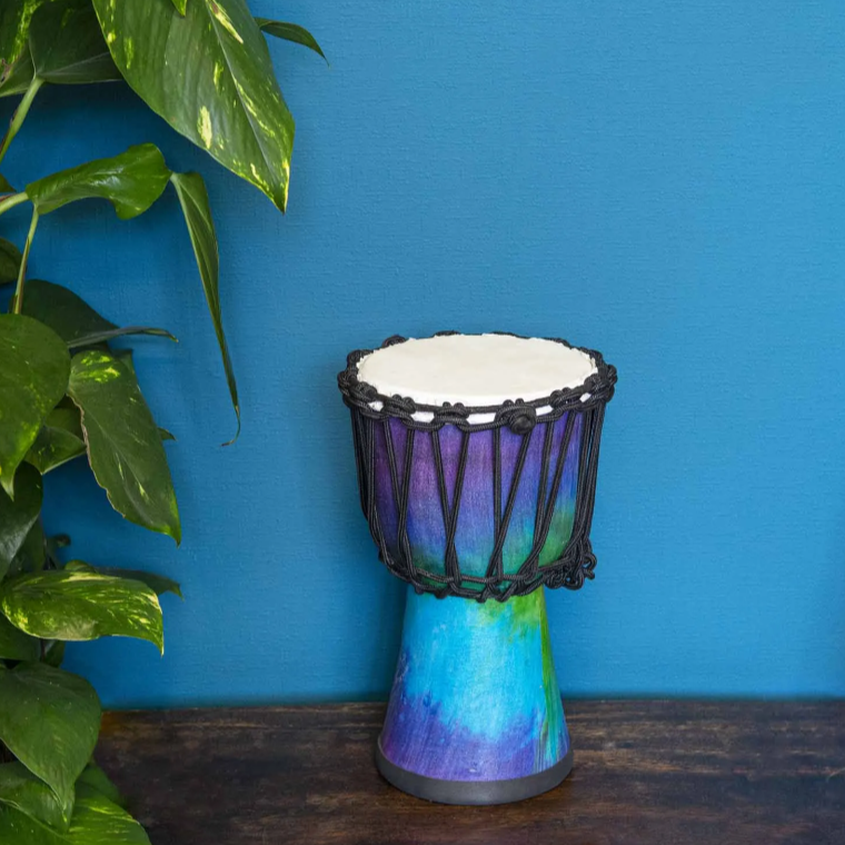 Rainbow Wooden Djembe Drum – 30cm Handcrafted from Bali