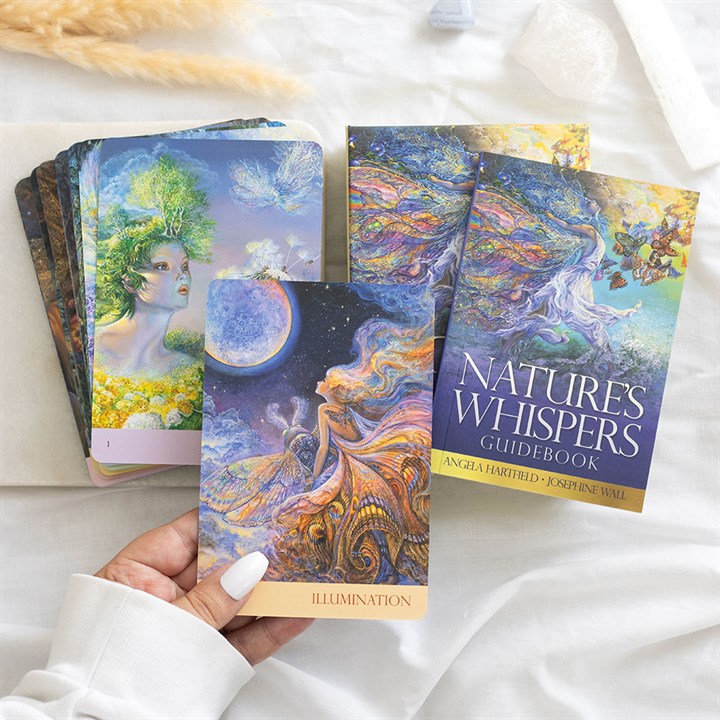 Nature constantly invites us to lose ourselves in her embrace—the songs of birds, the gentle murmur of streams, the sweet scent of blossoms, and the soft rustling of leaves in the breeze. This enchanting deck, adorned with Josephine Wall’s magical artwork, calls you to explore a realm of deep beauty and ancient wisdom. Rekindle your bond with Mother Earth’s spirit and discover the healing, guidance, and serenity she offers when you pause to truly listen. Includes 50 cards and a 72-page guidebook..