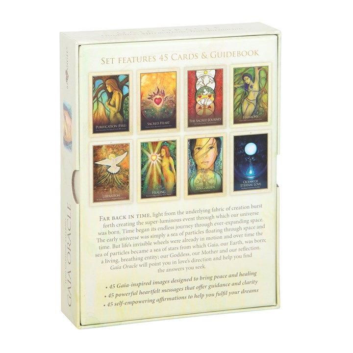 The Gaia Oracle, crafted by Toni Carmine Salerno, invites you to commune with the ancient wisdom of Earth Mother. Drawing from the essence of Mother Nature, this mystical deck guides you toward harmony and restoration. Each card reveals a profound message paired with a soul-strengthening affirmation to inspire your journey. The set includes 45 beautifully illustrated cards and a 117-page guidebook to deepen your connection with Gaia’s magic.