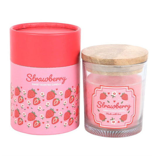 Infuse your sanctuary with the enchanting aroma of ripe strawberries from this candle. Housed in a glass vessel adorned with delicate floral and strawberry motifs, it features a wooden lid and comes nestled in a matching cylindrical box—ideal for a magical gift. With an approximate burn time of 25 hours, let its gentle glow and sweet scent weave a spell of comfort. Always tend your flame with care and never leave it unattended.
