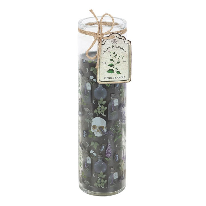 Embrace the shadowed mysteries of the green witch’s path with the Poisonous Plants Deadly Nightshade Tube Candle. Inspired by the infamous baneful herb of folklore, this candle carries an aura of danger and allure, making it a striking addition to any altar or gothic home décor. Its haunting design pays homage to the poisonous plants of old, long associated with witches, spells, and forbidden knowledge. With an approximate burn time of 70 hours, this paraffin wax tube candle brings atmosphere and intrigue t