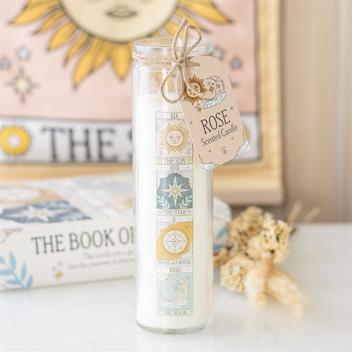 Vintage Tarot Rose Tube Candle | Mystical Tarot-Inspired Rose Candle