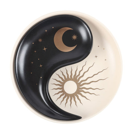 Embrace the mystical harmony of the Yin Yang Stacking Trinket Dish, a captivating two-piece set designed to keep your daily essentials safe and beautifully organized. Each dish embodies the sacred balance of opposites, featuring a sun and crescent moon motif that stacks effortlessly to symbolize unity and duality. Perfect for your dressing table or desk, this enchanting trinket dish invites a sense of calm and spiritual alignment into your space, making it not just a practical accessory but a talisman of co