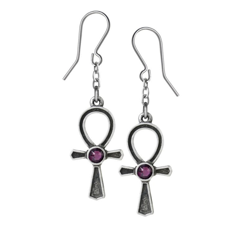 Invoke immortality and divine love with these Alchemy Gothic amethyst Ankh earrings, blessed by Osiris and Venus.
