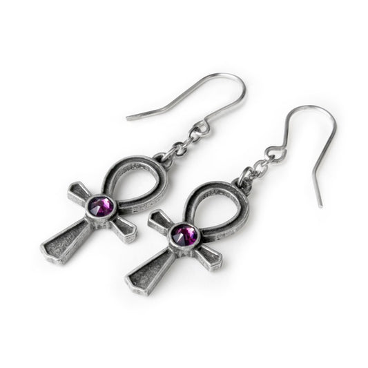 Invoke immortality and divine love with these Alchemy Gothic amethyst Ankh earrings, blessed by Osiris and Venus.