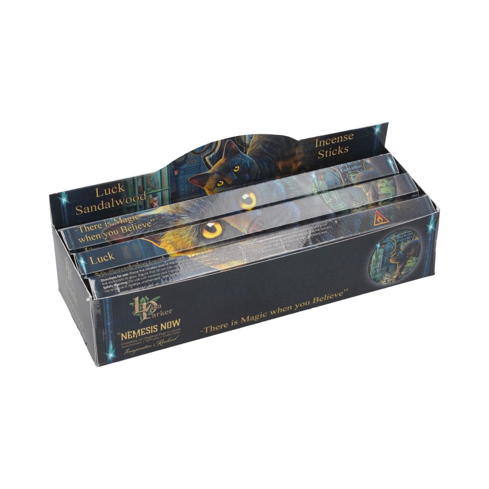Let luck flow into your sacred space with the soothing scent of Sandalwood and the enchanting artistry of Lisa Parker. This Luck Incense Stick Gift Pack features her iconic Bewitched design — a black cat gazing deeply into candlelight, a familiar spirit of focus, magic, and fate.
Within the pack you’ll 20 sandalwood incense sticks, known for their grounding, purifying, and calming qualities. Whether used for spells, rituals, meditation, or simply setting the mood, these sticks are perfect for witches