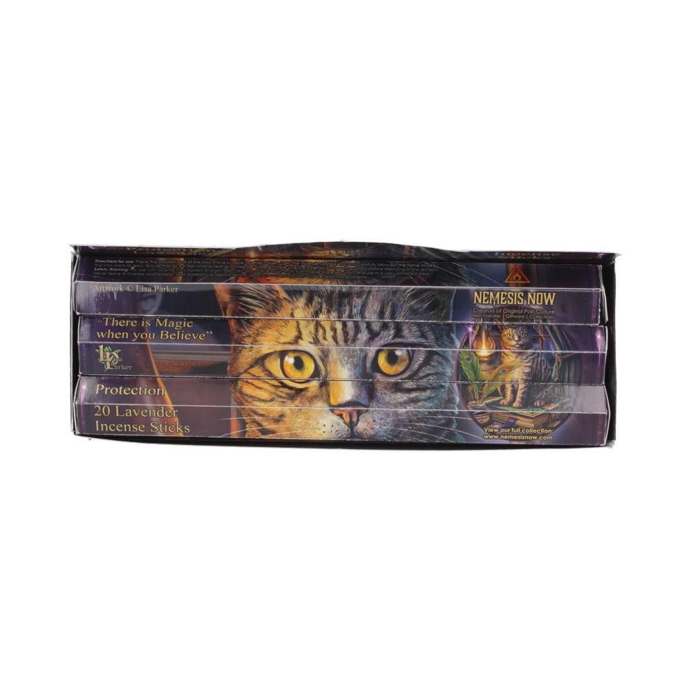 Ward off unwanted energies and wrap your space in soothing calm with these Protection Incense Sticks from the magical world of Lisa Parker. Featuring her beloved Bewitched artwork — a black cat gazing into a flickering flame — this incense is a powerful blend of lavender’s protective and calming properties and enchanting visual charm.
Each tube holds 20 lavender-scented incense sticks, perfect for ritual work, cleansing, spellcasting, or simply creating a peaceful, protected atmosphere in your home or sacr