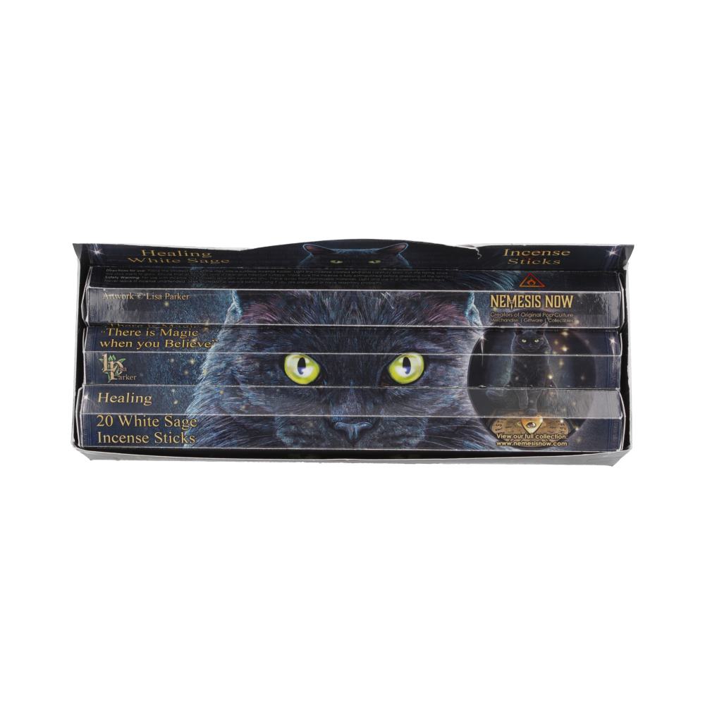 Cleanse the air and calm the soul with these Healing Incense Sticks, scented with sacred White Sage and graced by the mystical touch of Lisa Parker. Featuring her iconic Bewitched artwork — a wise black cat entranced by candlelight — this tube of incense is ideal for those who seek balance, restoration, and a return to inner stillness.
Each pack contains 1 tube of 20 white sage incense sticks, known for their purifying, healing, and protective qualities. Use in ritual, meditation, or daily practice to crea